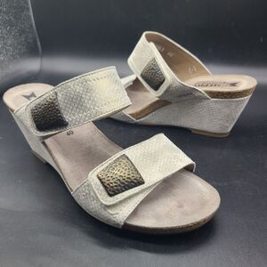 Mephisto Women Air Relax Sandals Wedge Silver Snake Adjustable Straps 10/ 40